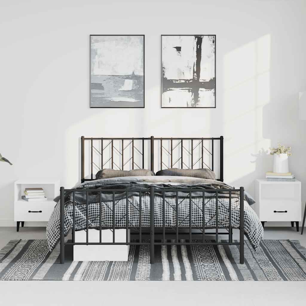 Black Metal Bed Frame with Footboard - No Mattress, 193x203cm