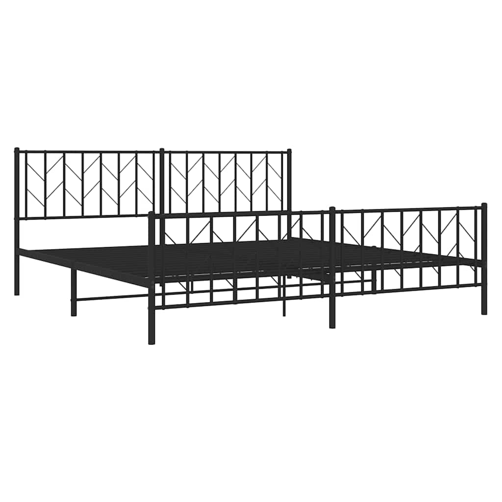 Black Metal Bed Frame with Footboard - No Mattress, 193x203cm