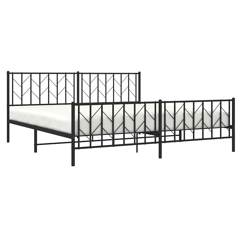 Black Metal Bed Frame with Footboard - No Mattress, 193x203cm