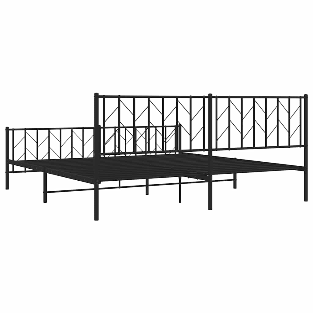 Black Metal Bed Frame with Footboard - No Mattress, 193x203cm
