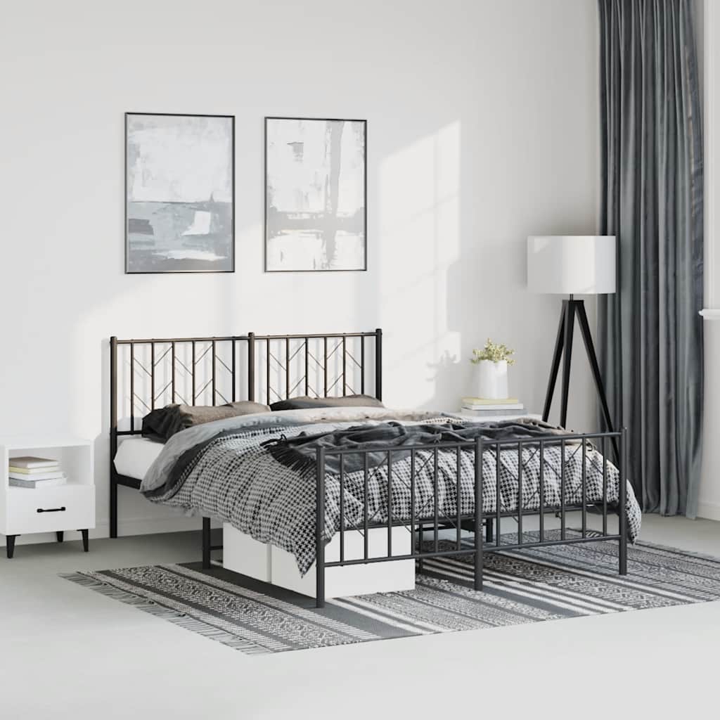 Black Metal Bed Frame with Footboard - No Mattress, 193x203cm