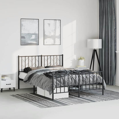Black Metal Bed Frame with Footboard - No Mattress, 193x203cm