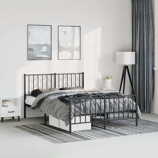 Black Metal Bed Frame with Footboard - No Mattress, 193x203cm