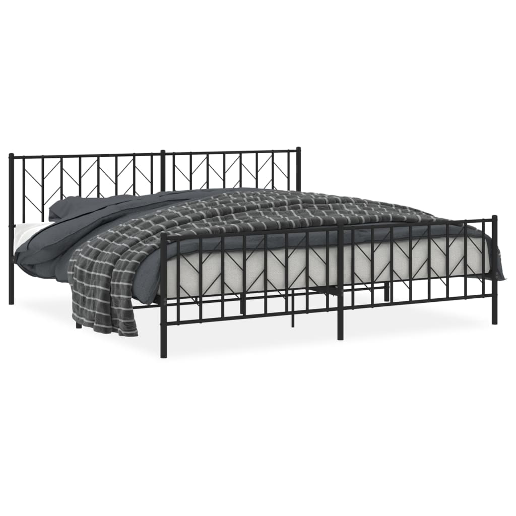 Black Metal Bed Frame with Footboard, 200x200cm