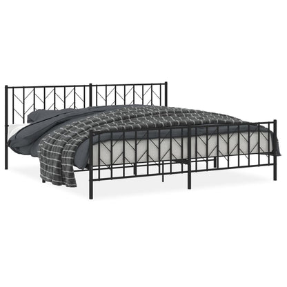 Black Metal Bed Frame with Footboard, 200x200cm