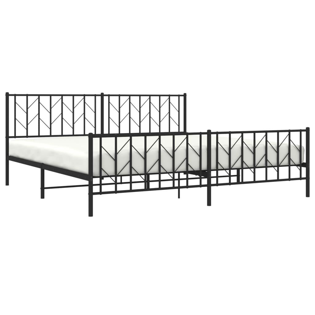 Black Metal Bed Frame with Footboard, 200x200cm
