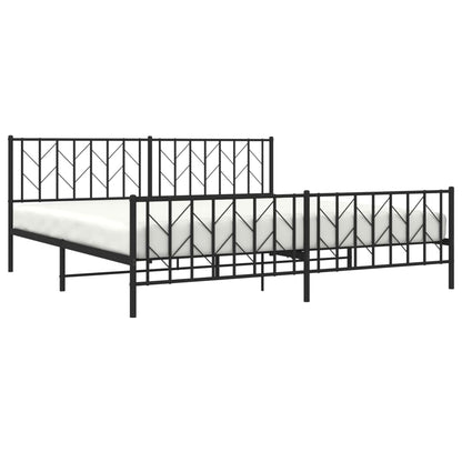 Black Metal Bed Frame with Footboard, 200x200cm