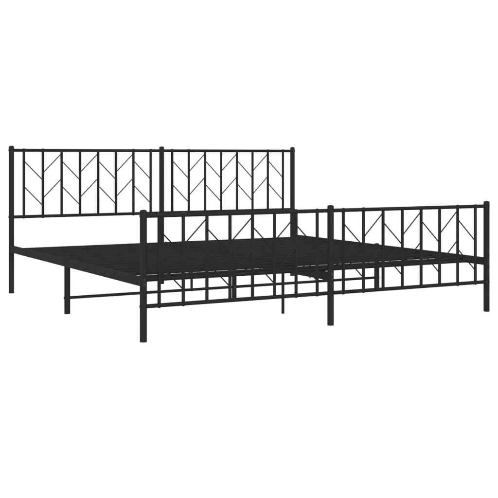 Black Metal Bed Frame with Footboard, 200x200cm