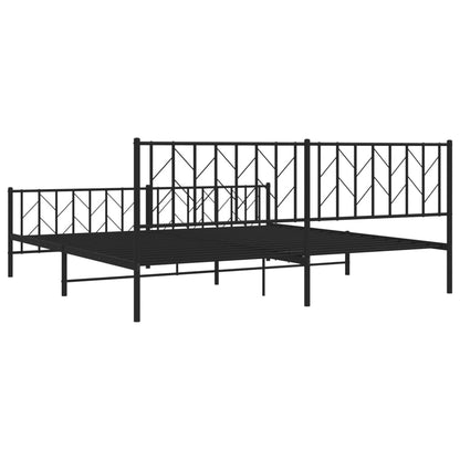 Black Metal Bed Frame with Footboard, 200x200cm