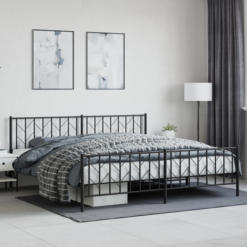 Black Metal Bed Frame with Footboard, 200x200cm