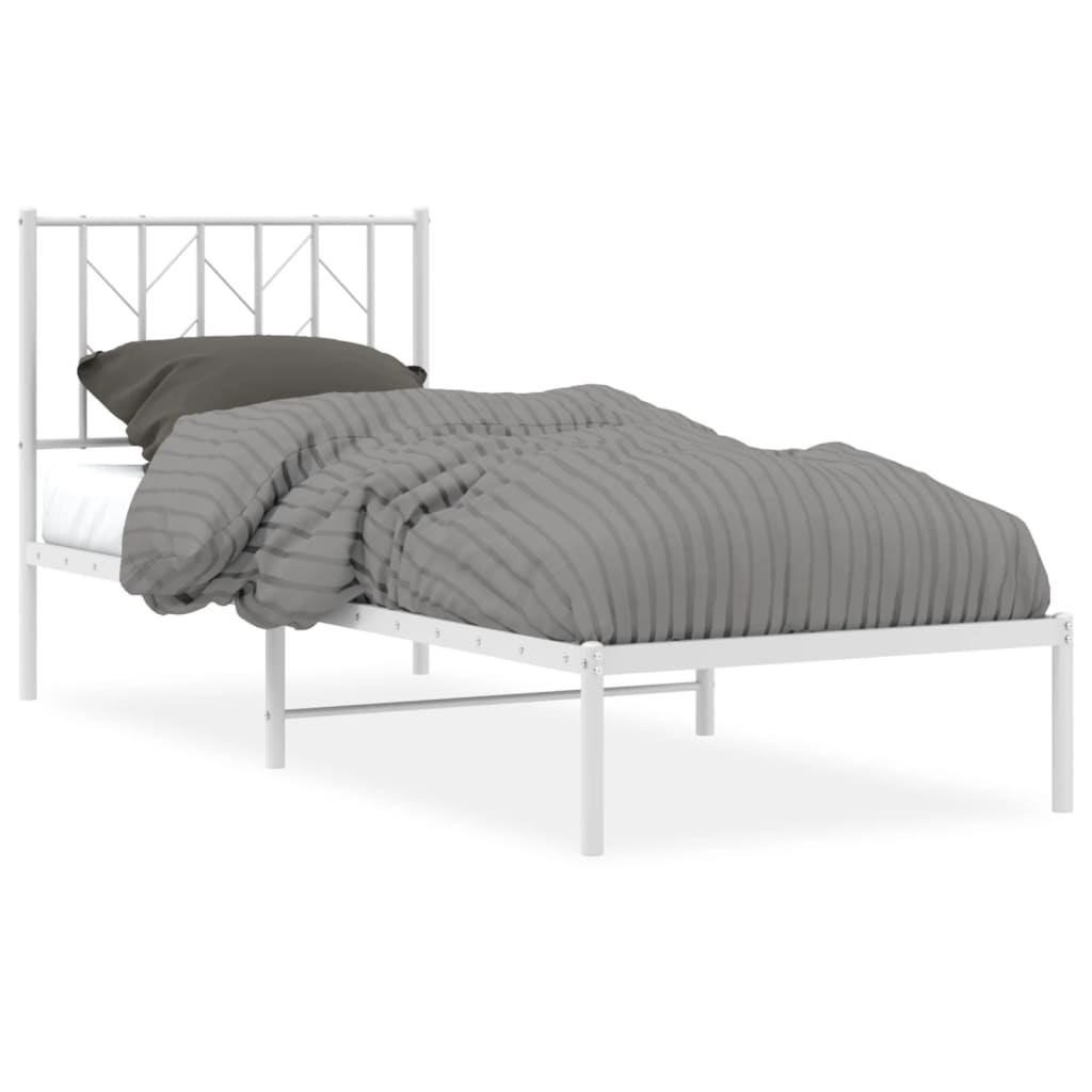 White Metal Bed Frame with Headboard 80x200cm - No Mattress Included