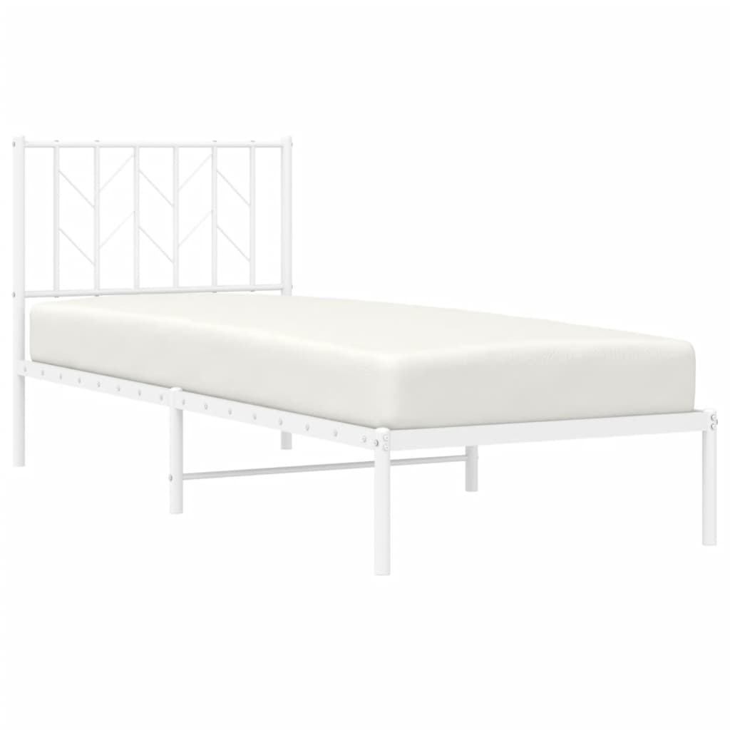 White Metal Bed Frame with Headboard 80x200cm - No Mattress Included