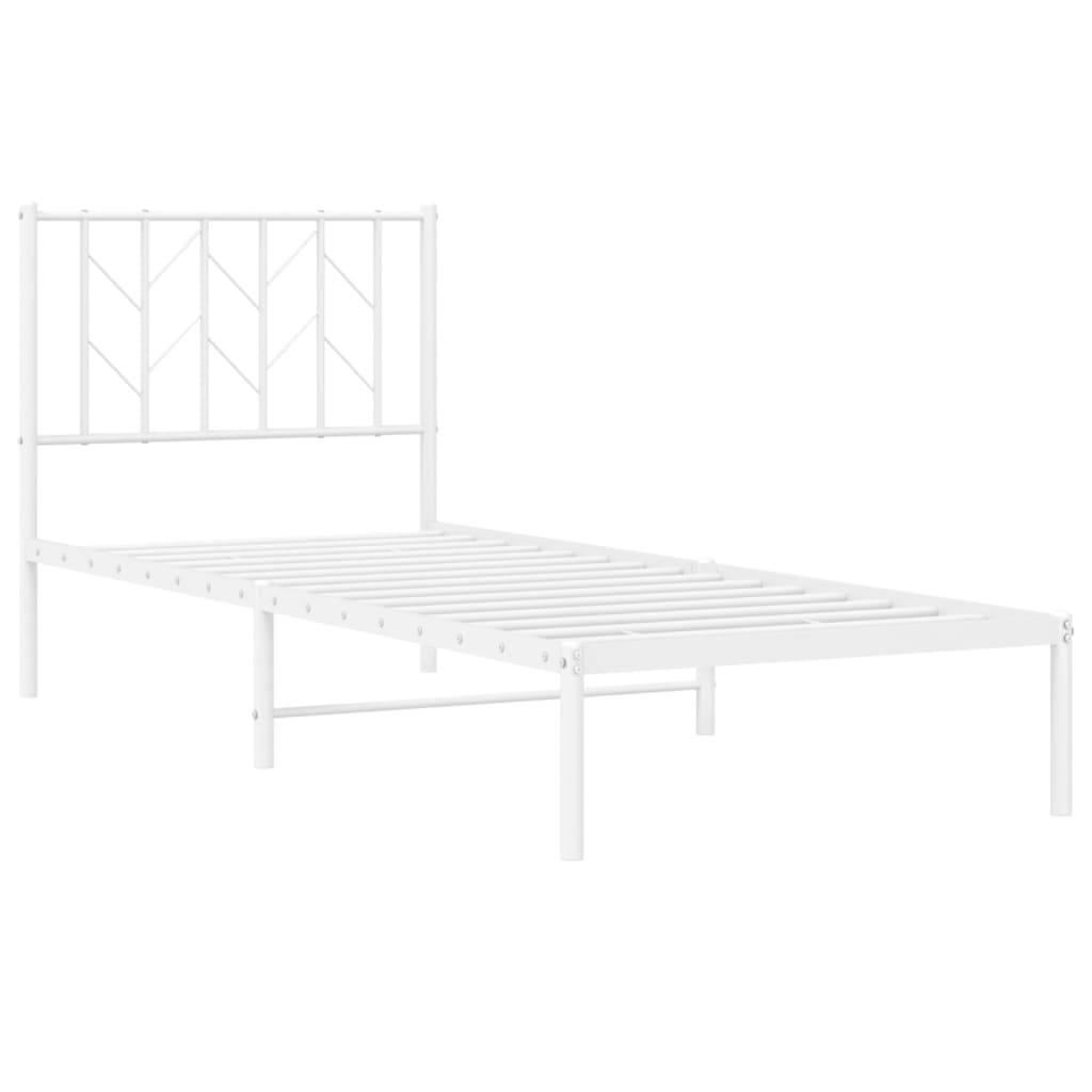White Metal Bed Frame with Headboard 80x200cm - No Mattress Included