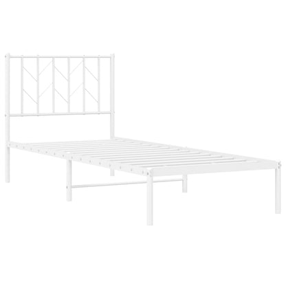 White Metal Bed Frame with Headboard 80x200cm - No Mattress Included