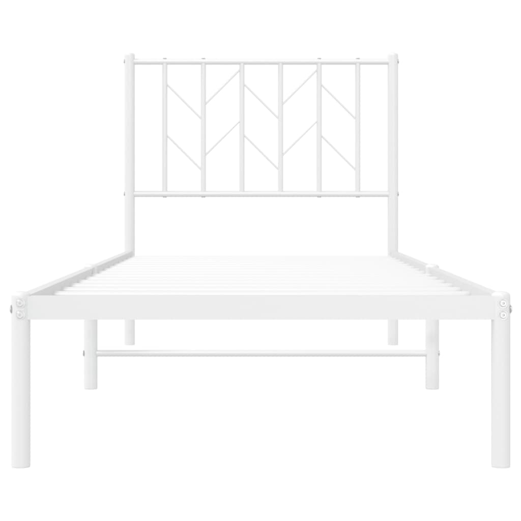 White Metal Bed Frame with Headboard 80x200cm - No Mattress Included