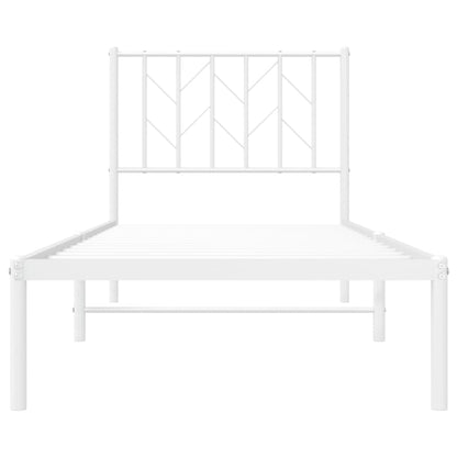 White Metal Bed Frame with Headboard 80x200cm - No Mattress Included