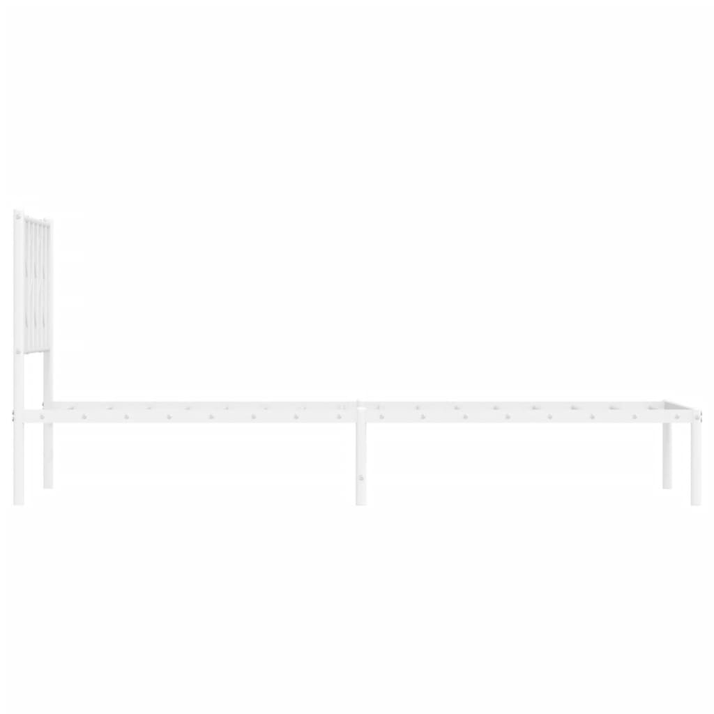 White Metal Bed Frame with Headboard 80x200cm - No Mattress Included