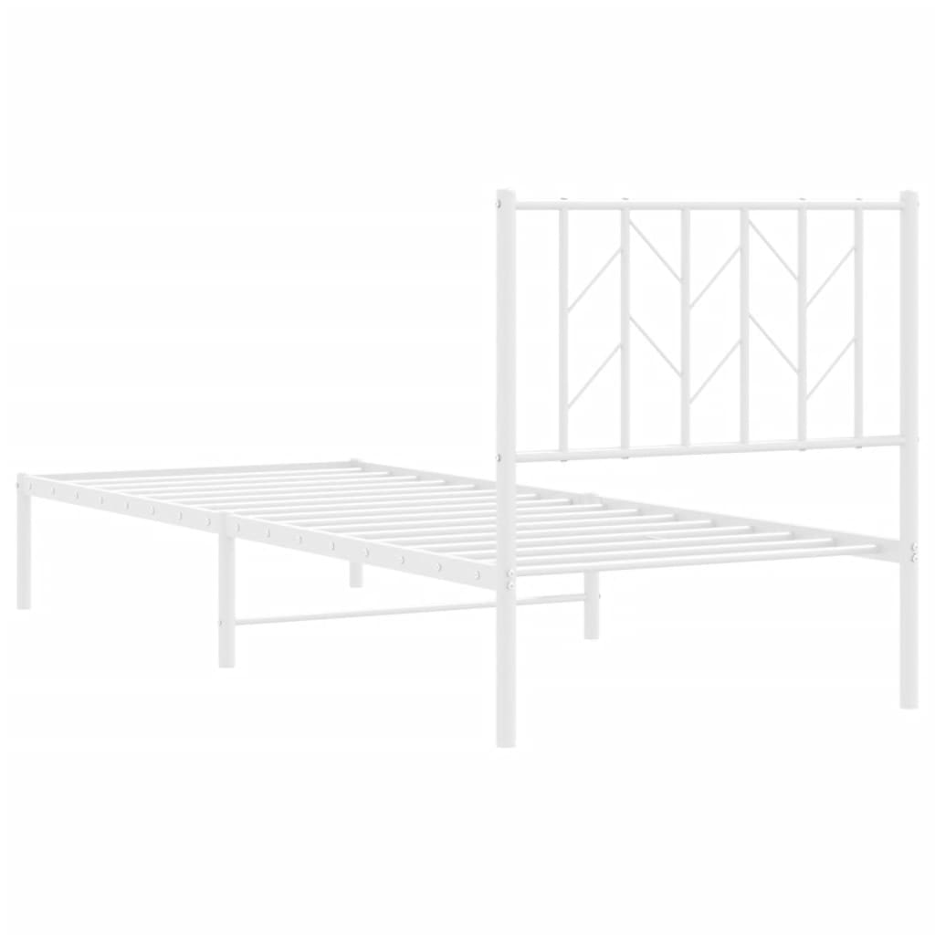 White Metal Bed Frame with Headboard 80x200cm - No Mattress Included