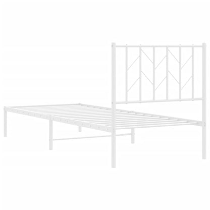 White Metal Bed Frame with Headboard 80x200cm - No Mattress Included