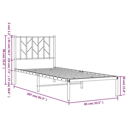 White Metal Bed Frame with Headboard 80x200cm - No Mattress Included