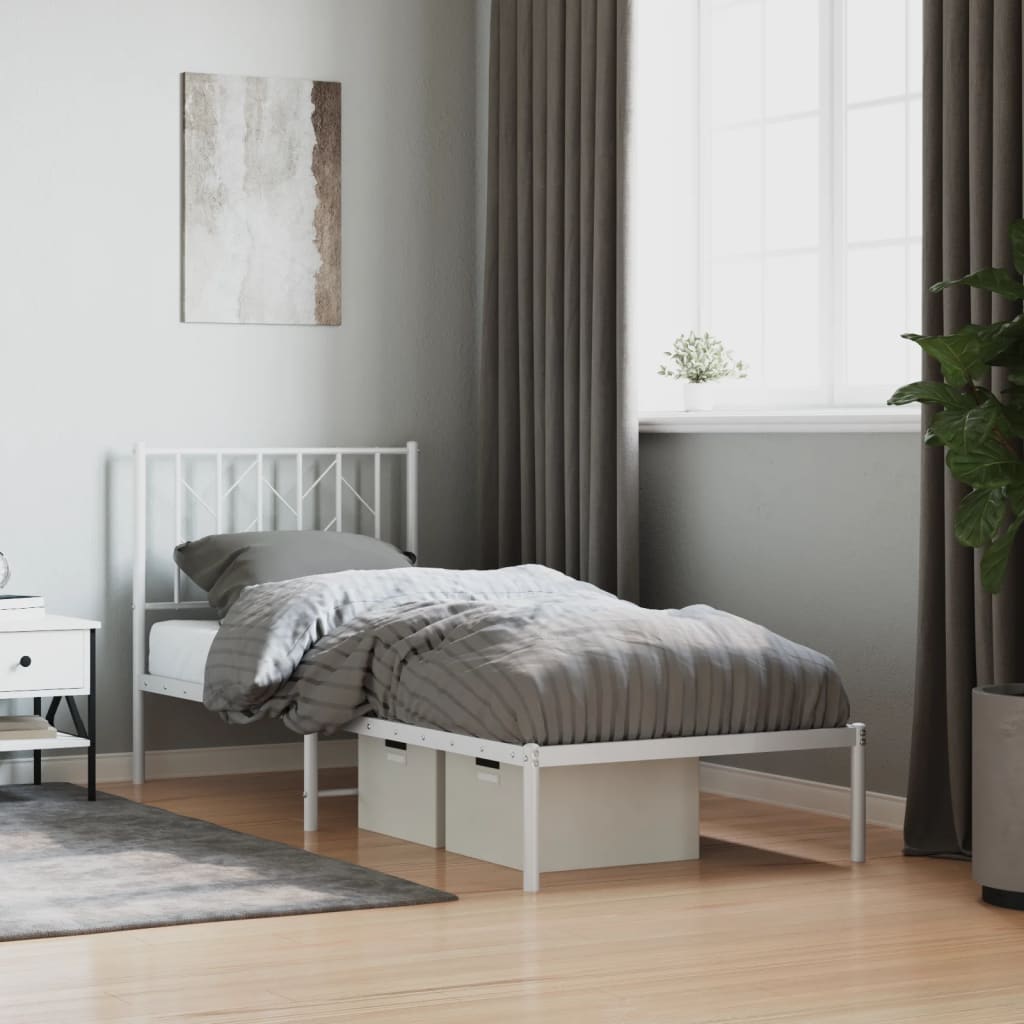White Metal Bed Frame with Headboard 80x200cm - No Mattress Included