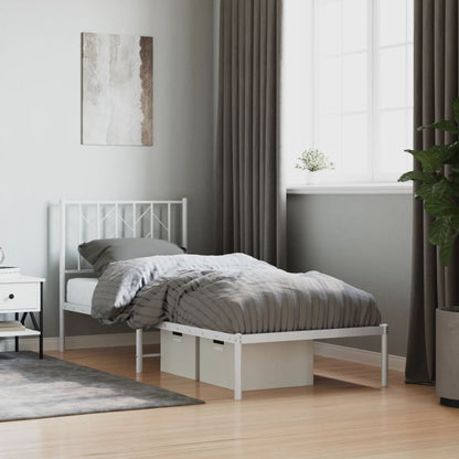 White Metal Bed Frame with Headboard 80x200cm - No Mattress Included