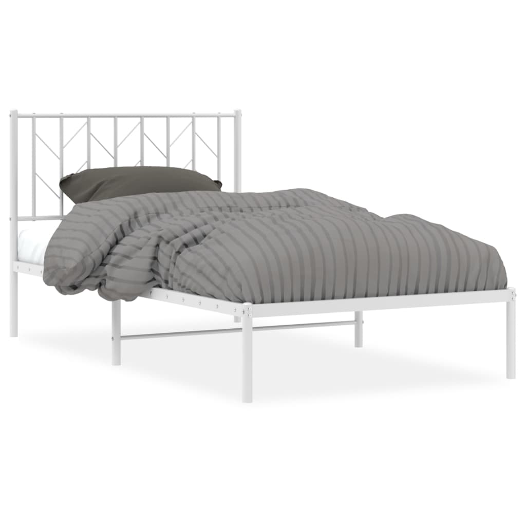 White Metal Bed Frame with Headboard 100x190cm - No Mattress