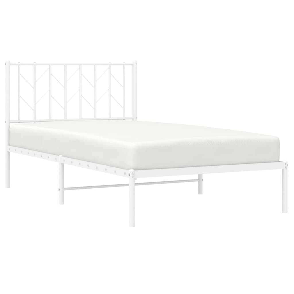 White Metal Bed Frame with Headboard 100x190cm - No Mattress