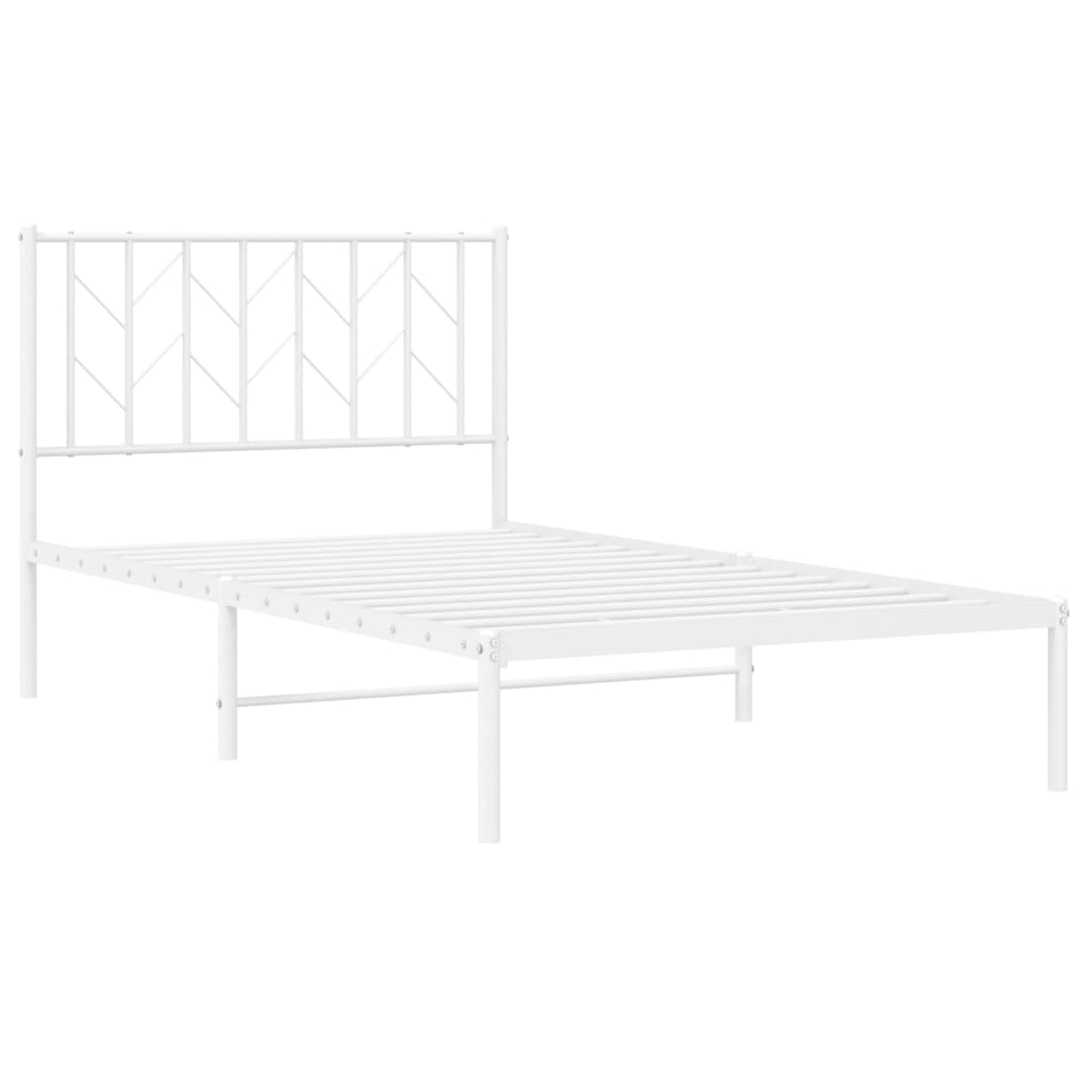 White Metal Bed Frame with Headboard 100x190cm - No Mattress