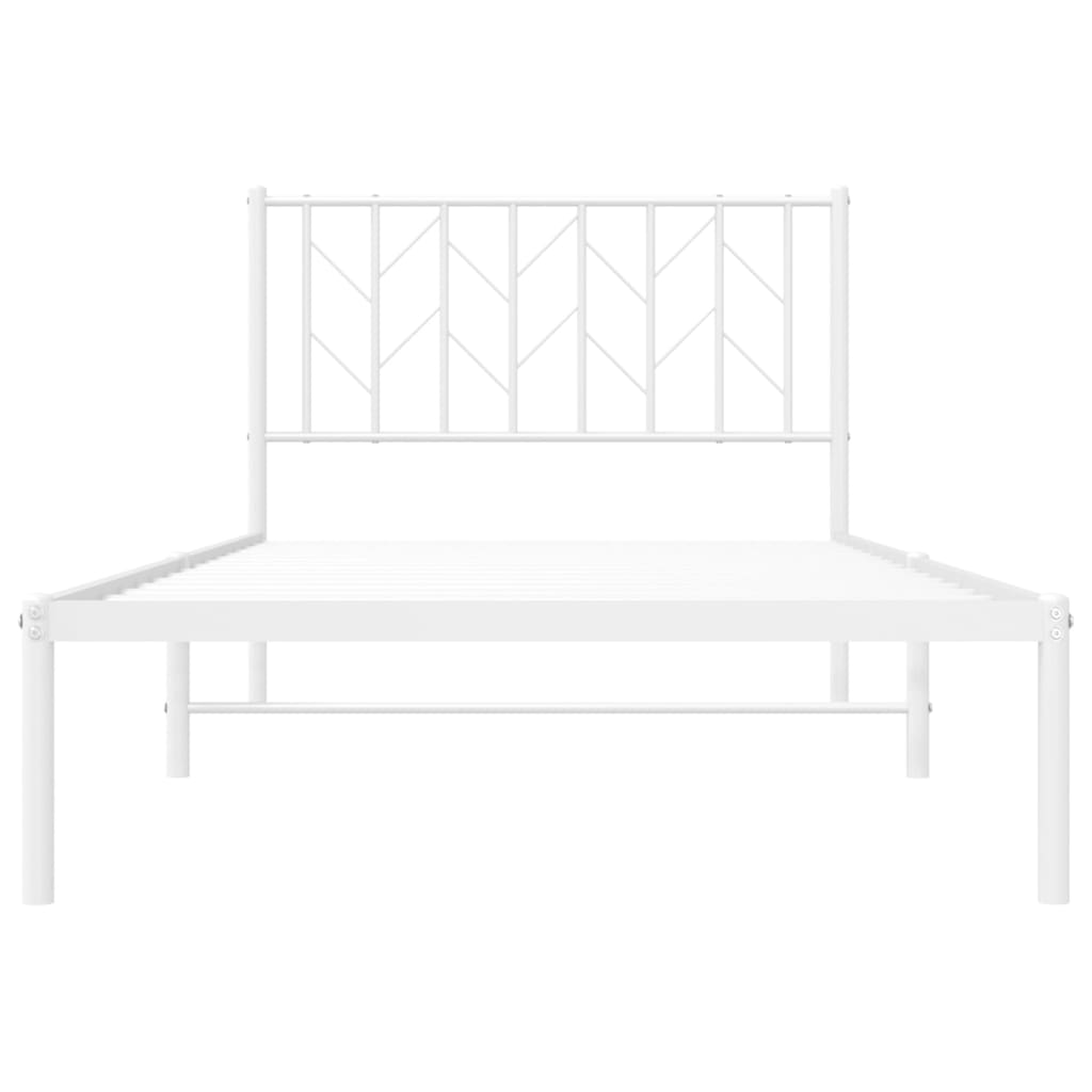 White Metal Bed Frame with Headboard 100x190cm - No Mattress