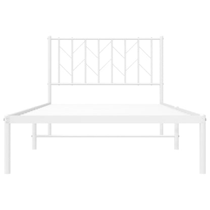 White Metal Bed Frame with Headboard 100x190cm - No Mattress