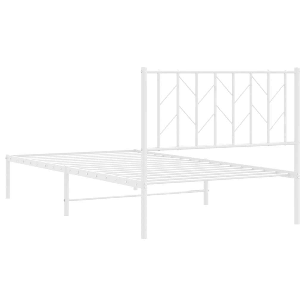 White Metal Bed Frame with Headboard 100x190cm - No Mattress