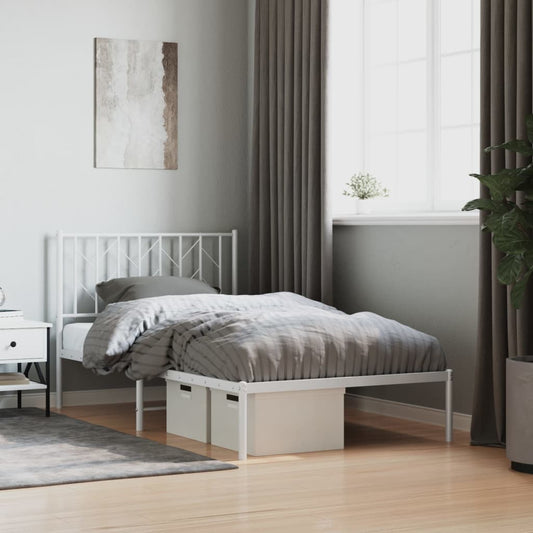 White Metal Bed Frame with Headboard 100x190cm - No Mattress