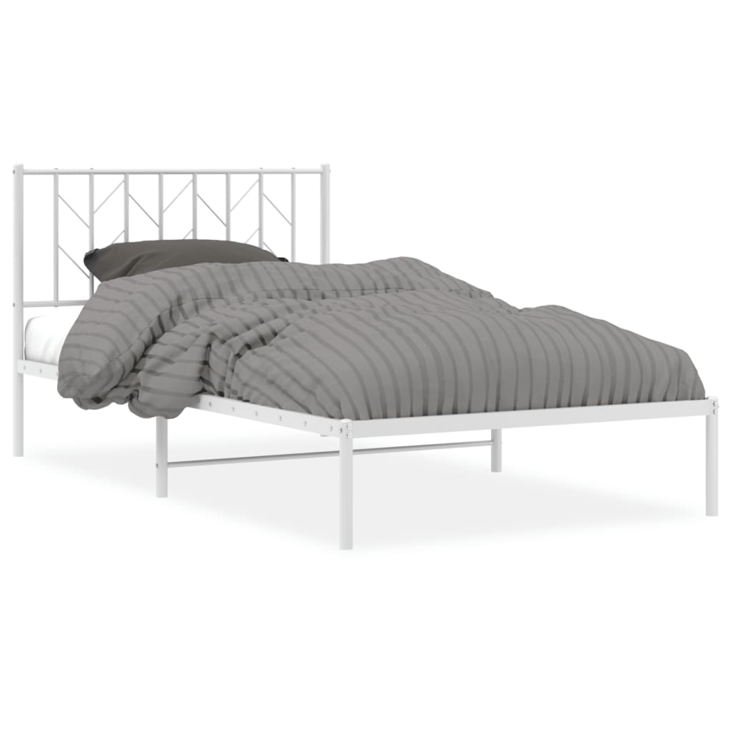 White Metal Bed Frame with Headboard - 107x203cm - No Mattress