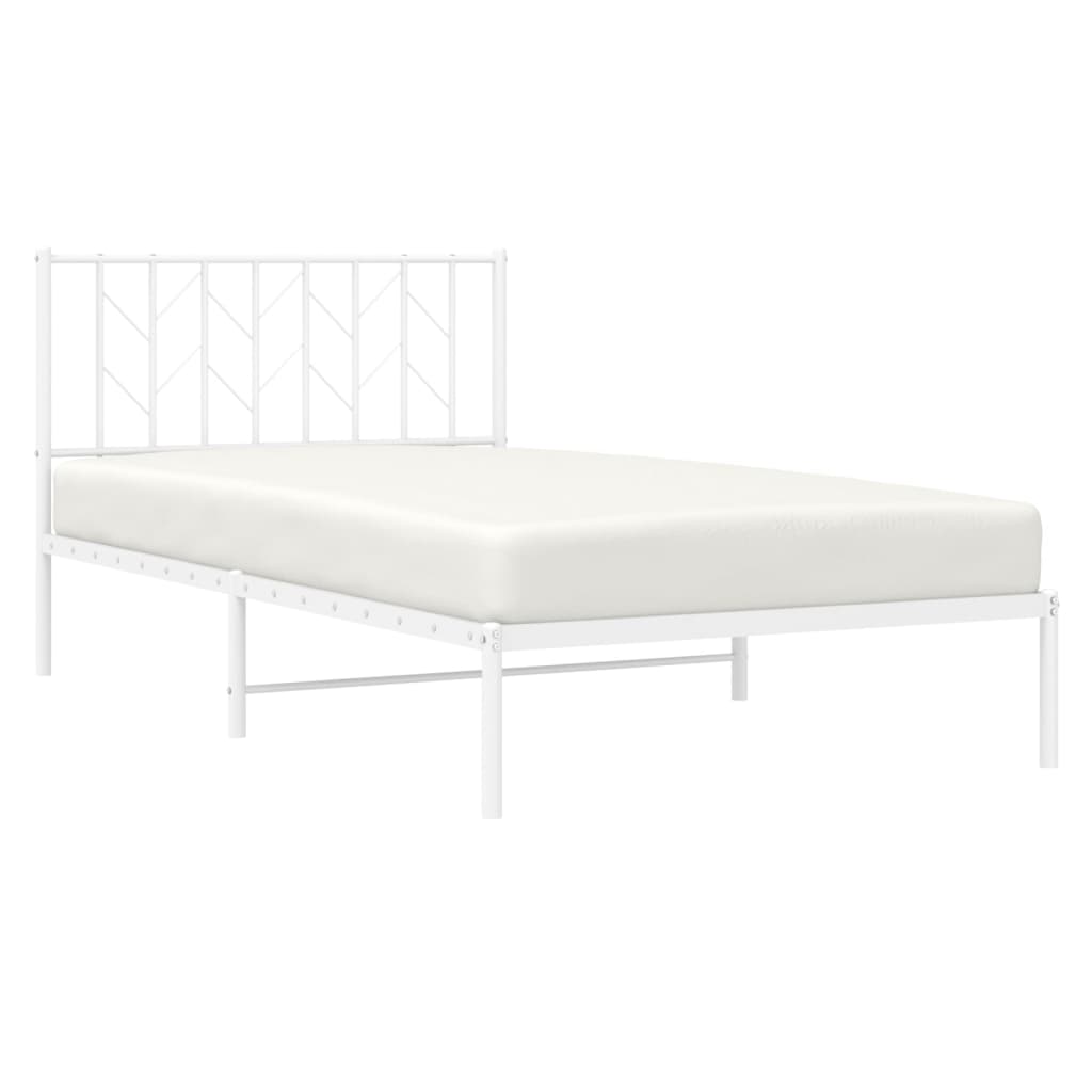 White Metal Bed Frame with Headboard - 107x203cm - No Mattress