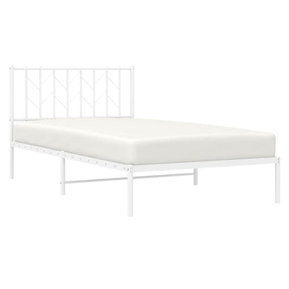 White Metal Bed Frame with Headboard - 107x203cm - No Mattress