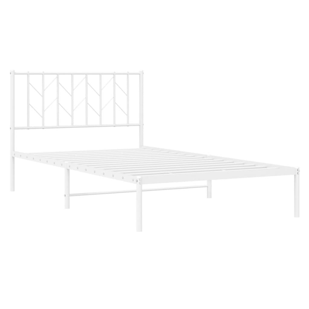 White Metal Bed Frame with Headboard - 107x203cm - No Mattress
