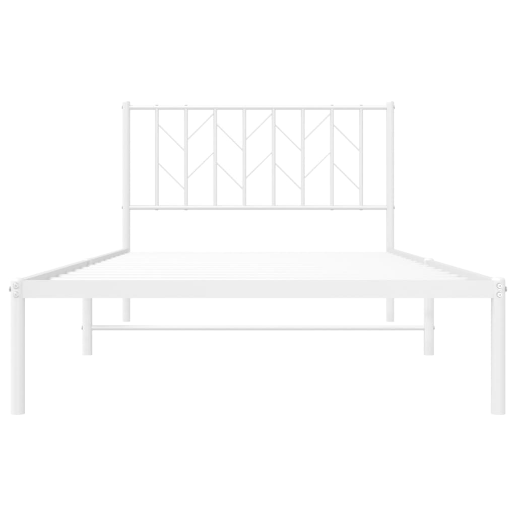 White Metal Bed Frame with Headboard - 107x203cm - No Mattress