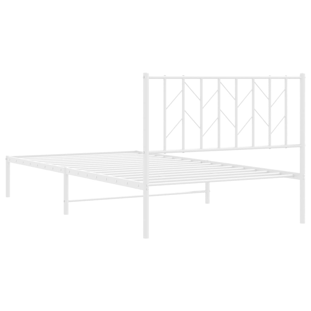 White Metal Bed Frame with Headboard - 107x203cm - No Mattress