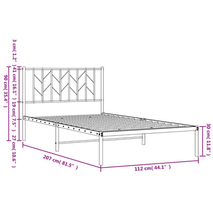 White Metal Bed Frame with Headboard - 107x203cm - No Mattress
