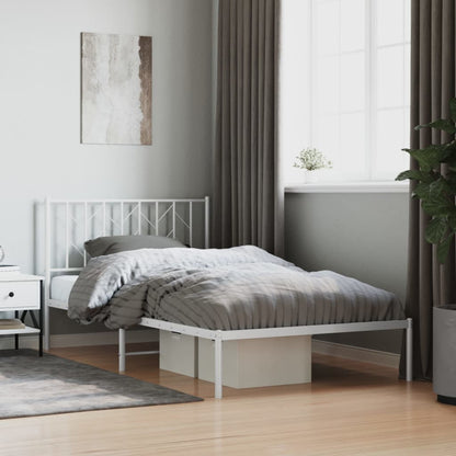 White Metal Bed Frame with Headboard - 107x203cm - No Mattress