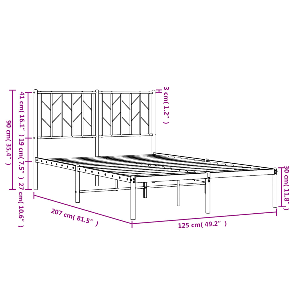 White Metal Bed Frame with Headboard, 120x200cm, No Mattress Included