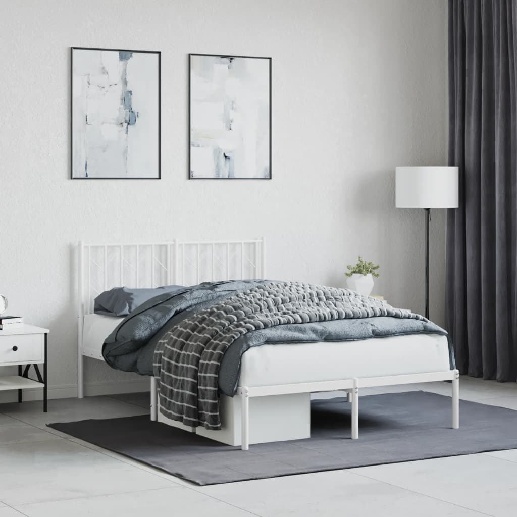 White Metal Bed Frame with Headboard, 120x200cm, No Mattress Included