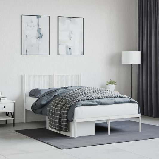 White Metal Bed Frame with Headboard, 120x200cm, No Mattress Included