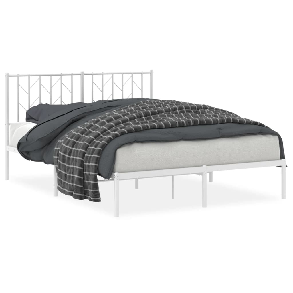White Metal Bed Frame with Headboard - Fits 135x190cm Mattress