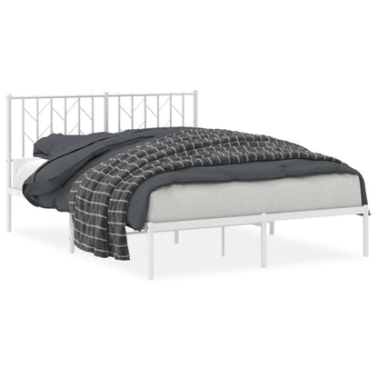 White Metal Bed Frame with Headboard - Fits 135x190cm Mattress