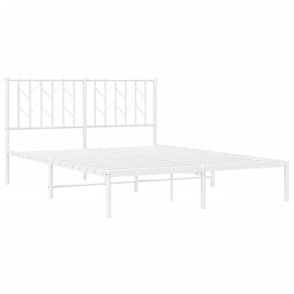 White Metal Bed Frame with Headboard - Fits 135x190cm Mattress