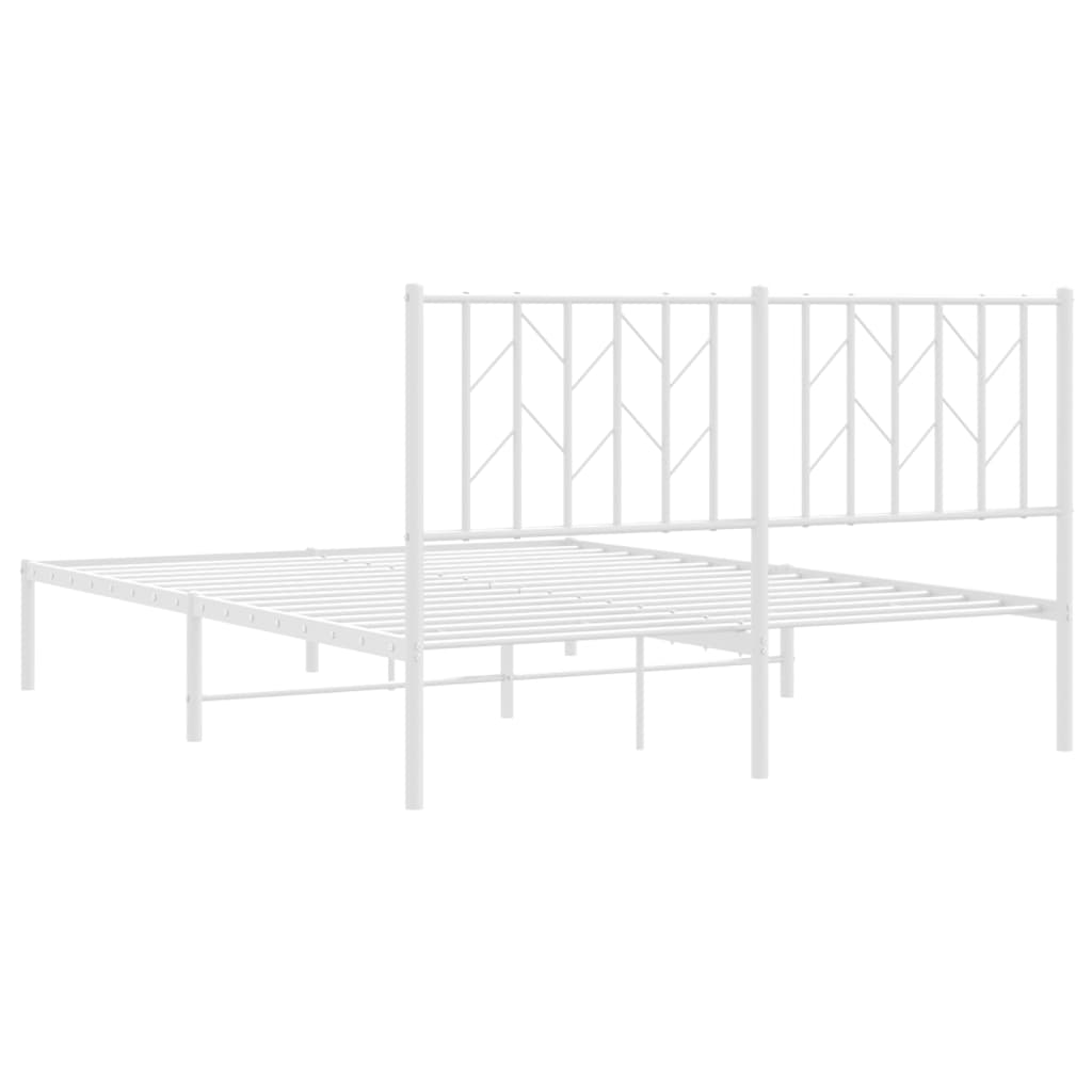 White Metal Bed Frame with Headboard - Fits 135x190cm Mattress