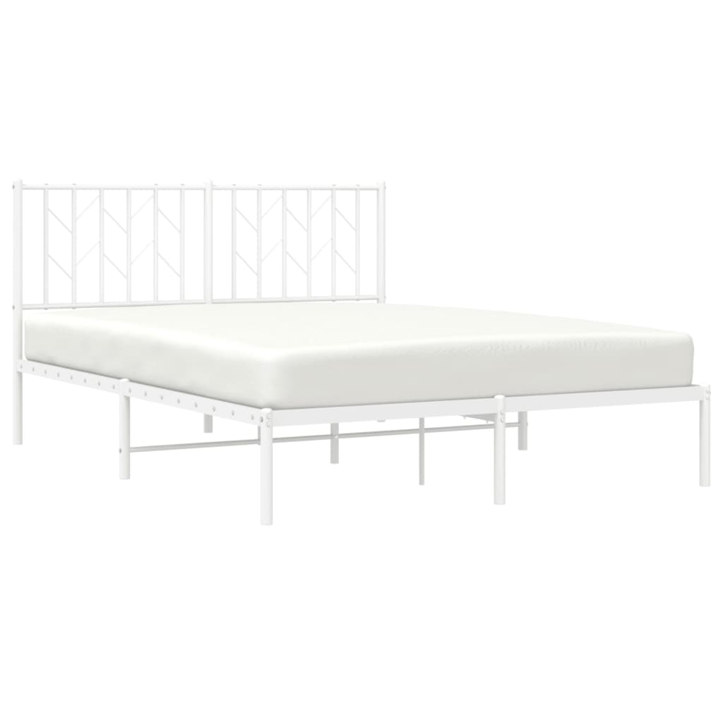 White Metal Bed Frame 140x190cm with Headboard - No Mattress