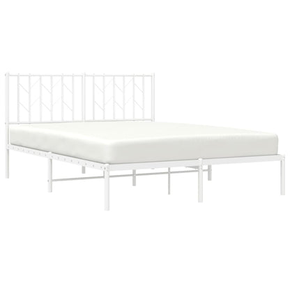 White Metal Bed Frame 140x190cm with Headboard - No Mattress
